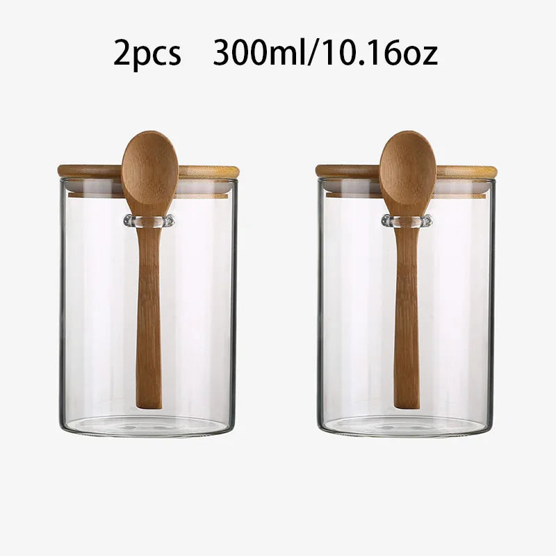 Nexora™ Minimalist Glass Storage Jar with Bamboo Lid & Spoon