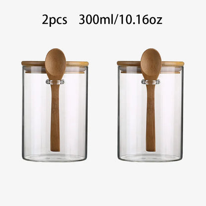 Nexora™ Minimalist Glass Storage Jar with Bamboo Lid & Spoon