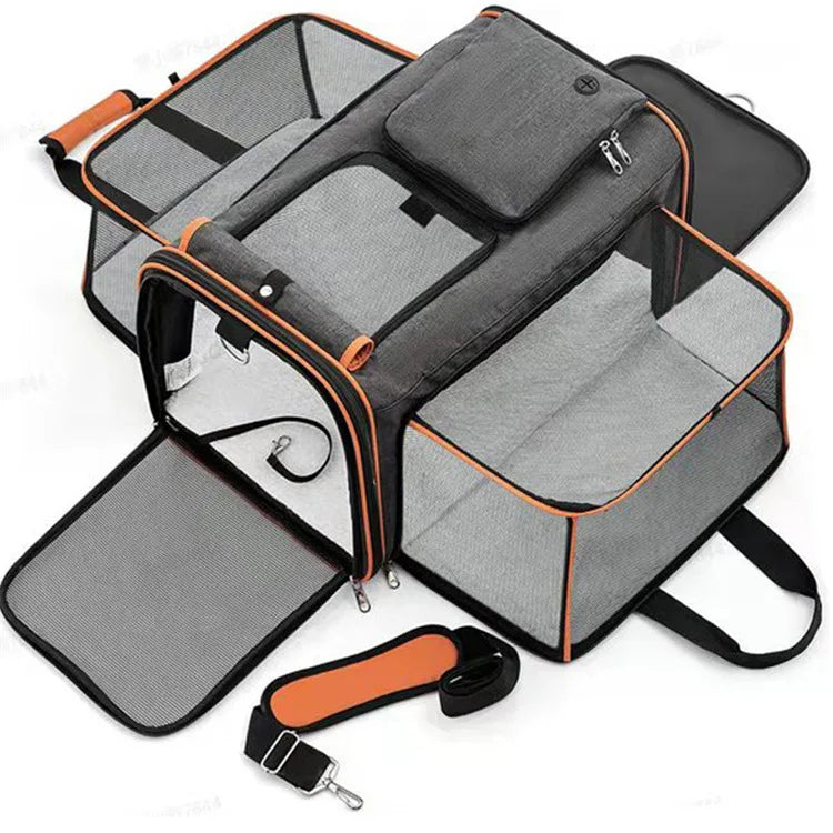 Nexora Expandable Pet Carrier Bag – Breathable Foldable Travel Backpack for Cats & Small Dogs