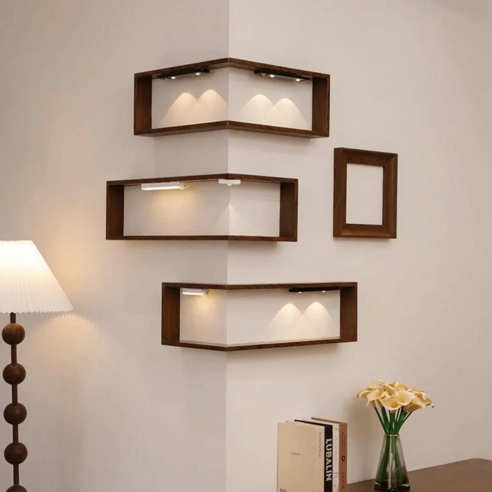 Nexora™ 90° Corner Floating Shelf – Space-Saving Wall-Mounted Display Shelf