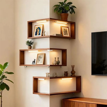 Nexora™ 90° Corner Floating Shelf – Space-Saving Wall-Mounted Display Shelf