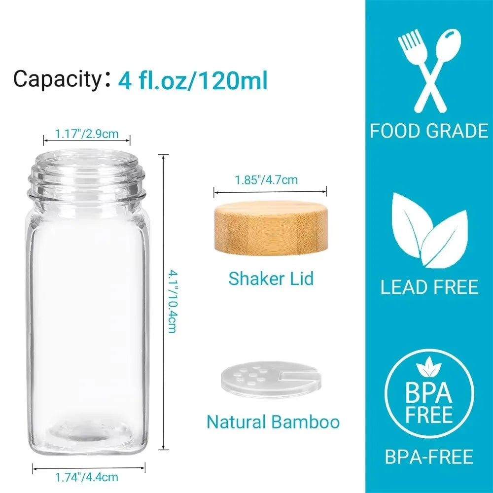 Nexora™ Glass Spice Jar Set with Bamboo Lids, Labels & Funnel – Kitchen Spice Organizer