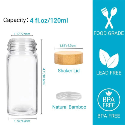 Nexora™ Glass Spice Jar Set with Bamboo Lids, Labels & Funnel – Kitchen Spice Organizer
