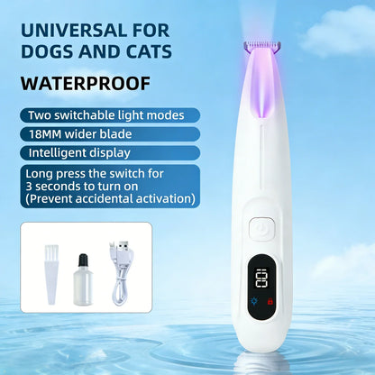 Nexora™ 2-in-1 Pet Grooming Kit – Waterproof Hair Trimmer with LED & UV Light for Dogs & Cats