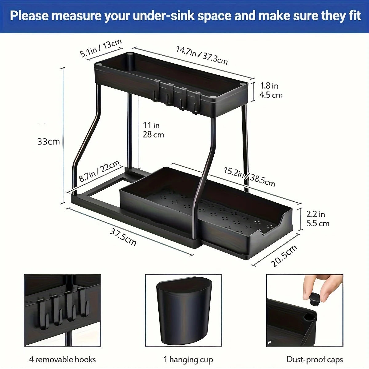 Nexora™ Under Sink Organizer – 2-Tier Space-Saving Storage Rack