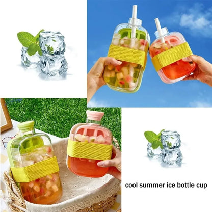 Nexora 2-in-1 Ice Bottle with Straw – Reusable Ice Cube Maker & Water Bottle