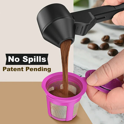 Nexora Coffee Scoop & Funnel Protein Powder Measuring Spoon Sliding Holder for Reusable K-Cup Refillable Ground Coffee Pod Kitchen Tool