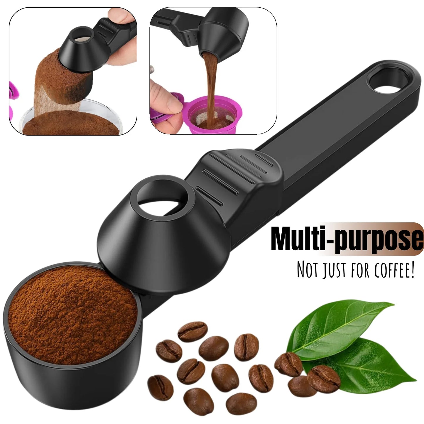 Nexora Coffee Scoop & Funnel Protein Powder Measuring Spoon Sliding Holder for Reusable K-Cup Refillable Ground Coffee Pod Kitchen Tool