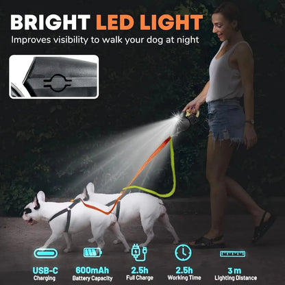 Nexora 3M Retractable LED Dog Leash – No-Tangle 360° Swivel Reflective Walking Lead for Small Dogs