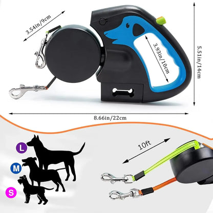Nexora 3M Retractable LED Dog Leash – No-Tangle 360° Swivel Reflective Walking Lead for Small Dogs
