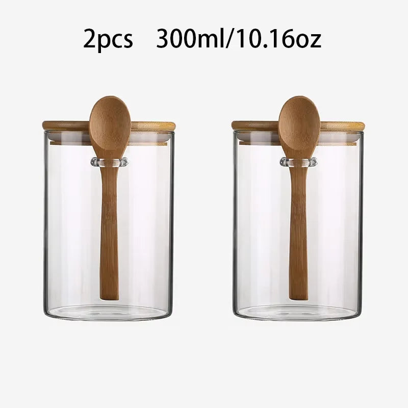 Nexora™ Minimalist Glass Storage Jar with Bamboo Lid & Spoon