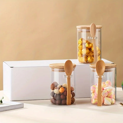 Nexora™ Minimalist Glass Storage Jar with Bamboo Lid & Spoon