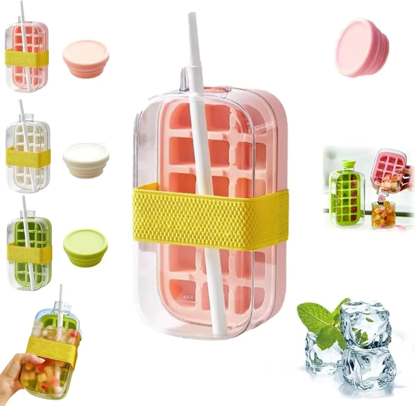 Nexora 2-in-1 Ice Bottle with Straw – Reusable Ice Cube Maker & Water Bottle