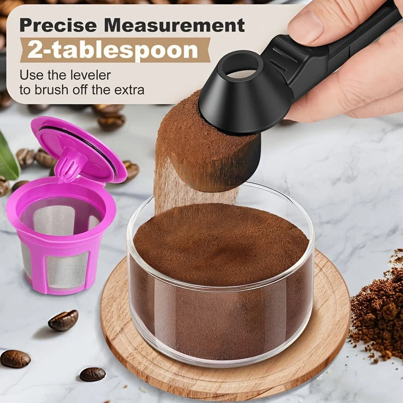 Nexora Coffee Scoop & Funnel Protein Powder Measuring Spoon Sliding Holder for Reusable K-Cup Refillable Ground Coffee Pod Kitchen Tool