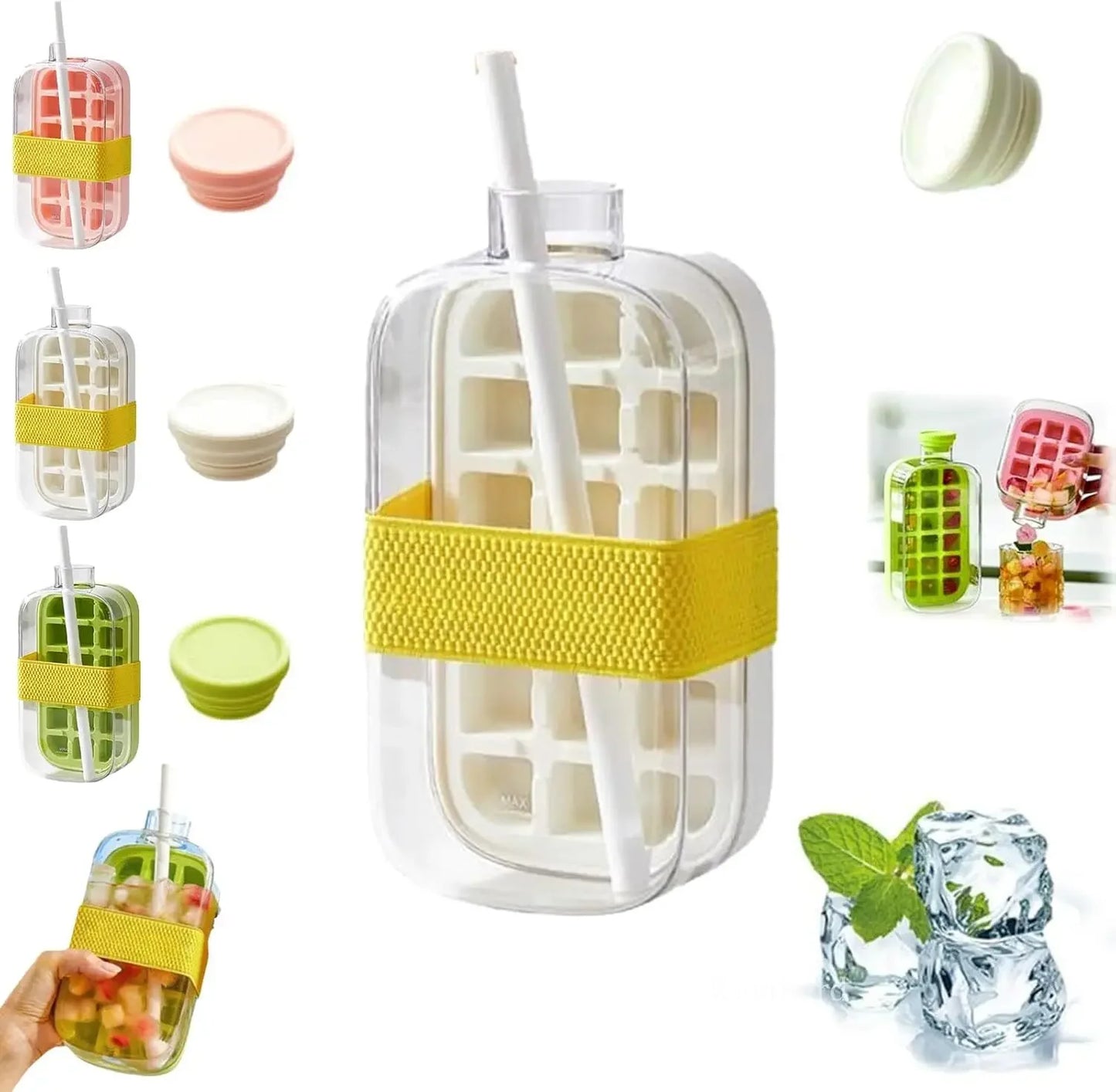Nexora 2-in-1 Ice Bottle with Straw – Reusable Ice Cube Maker & Water Bottle