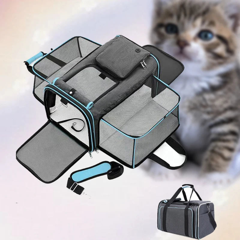 Nexora Expandable Pet Carrier Bag – Breathable Foldable Travel Backpack for Cats & Small Dogs