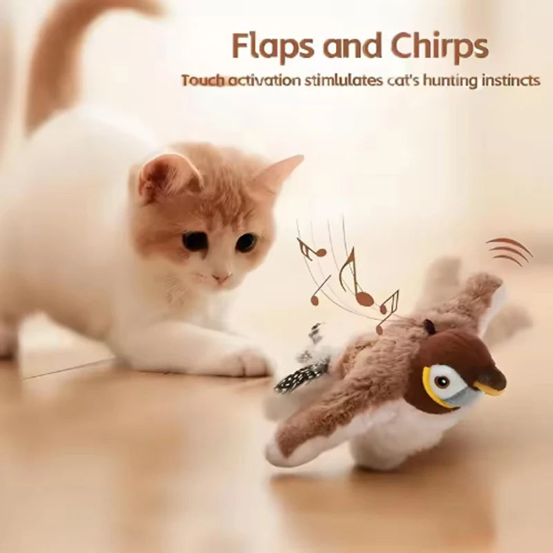 Nexora Interactive Flapping Bird Cat Toy – Rechargeable Chirping Plush Toy with Touch Activation
