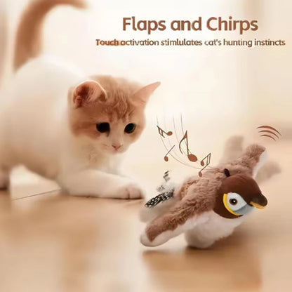 Nexora Interactive Flapping Bird Cat Toy – Rechargeable Chirping Plush Toy with Touch Activation
