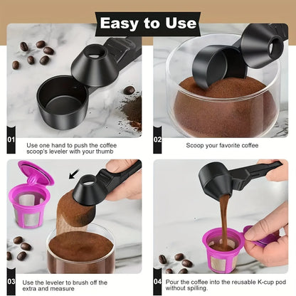 Nexora Coffee Scoop & Funnel Protein Powder Measuring Spoon Sliding Holder for Reusable K-Cup Refillable Ground Coffee Pod Kitchen Tool
