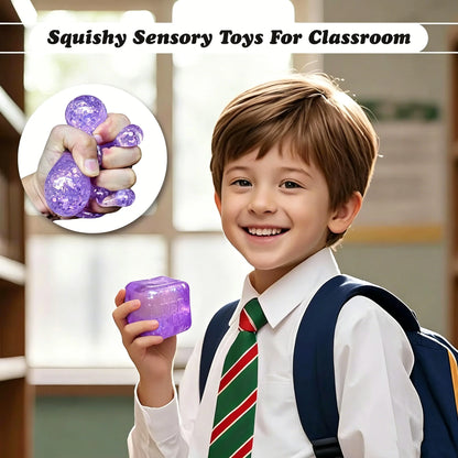 Nexora Nee Doh Glitter Stress Relief Squishy Cube – Slow Rebound Sensory Fidget Toy