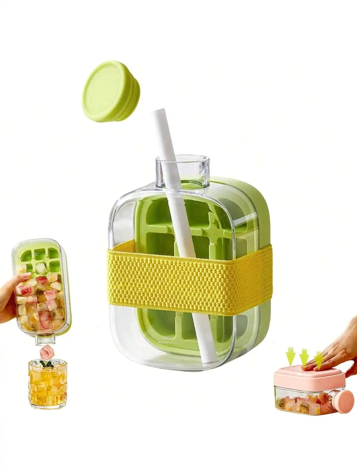 Nexora 2-in-1 Ice Bottle with Straw – Reusable Ice Cube Maker & Water Bottle