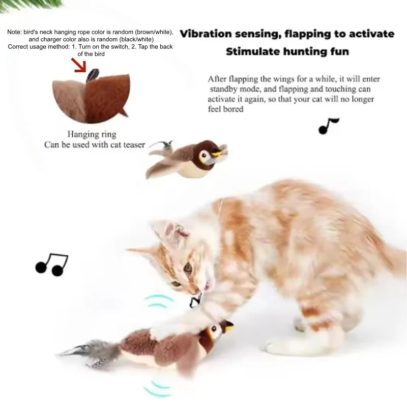 Nexora Interactive Flapping Bird Cat Toy – Rechargeable Chirping Plush Toy with Touch Activation