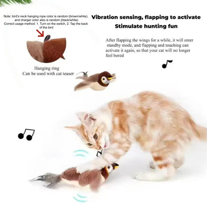 Nexora Interactive Flapping Bird Cat Toy – Rechargeable Chirping Plush Toy with Touch Activation
