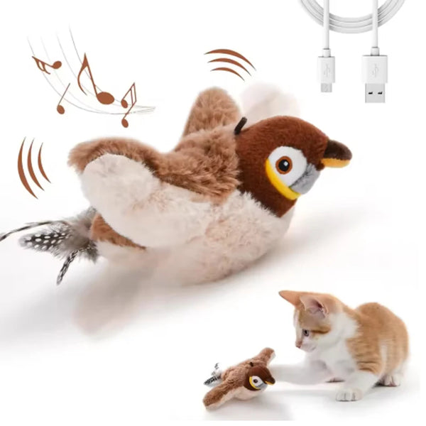 Nexora Interactive Flapping Bird Cat Toy – Rechargeable Chirping Plush Toy with Touch Activation
