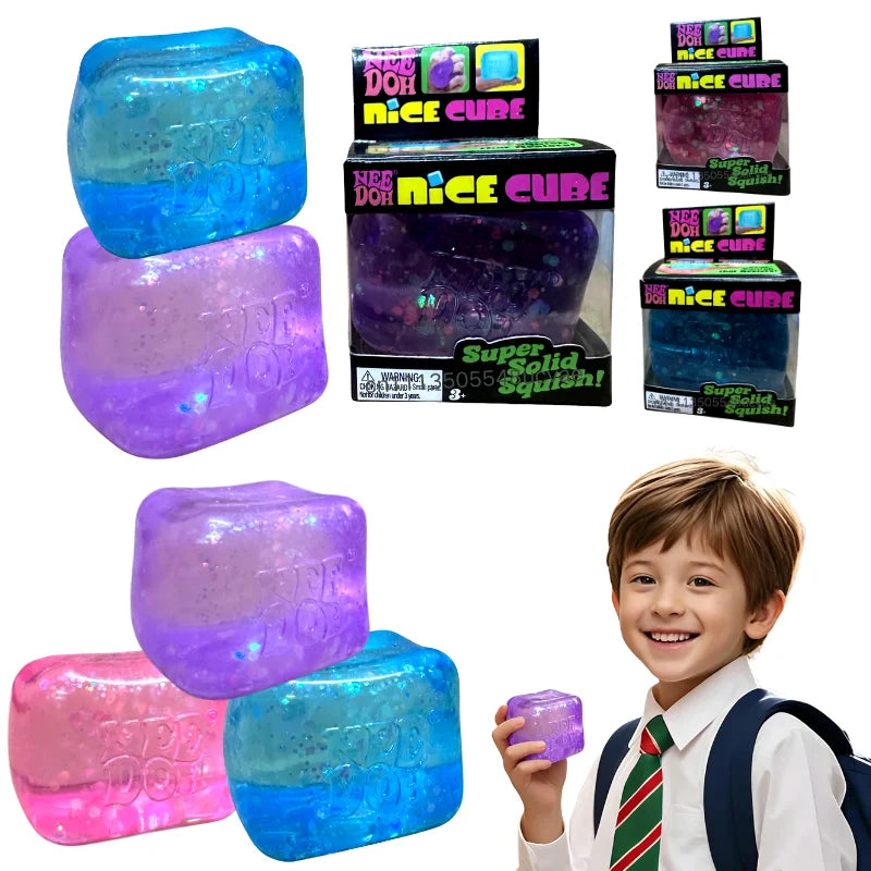 Nexora Nee Doh Glitter Stress Relief Squishy Cube – Slow Rebound Sensory Fidget Toy