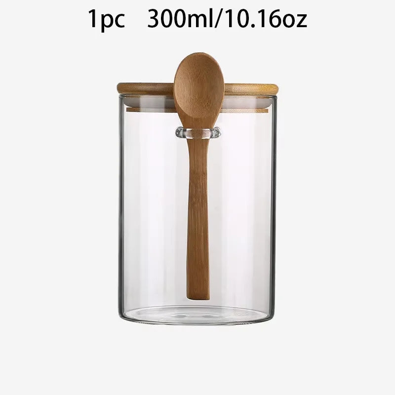 Nexora™ Minimalist Glass Storage Jar with Bamboo Lid & Spoon