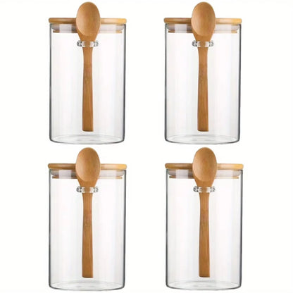 Nexora™ Minimalist Glass Storage Jar with Bamboo Lid & Spoon