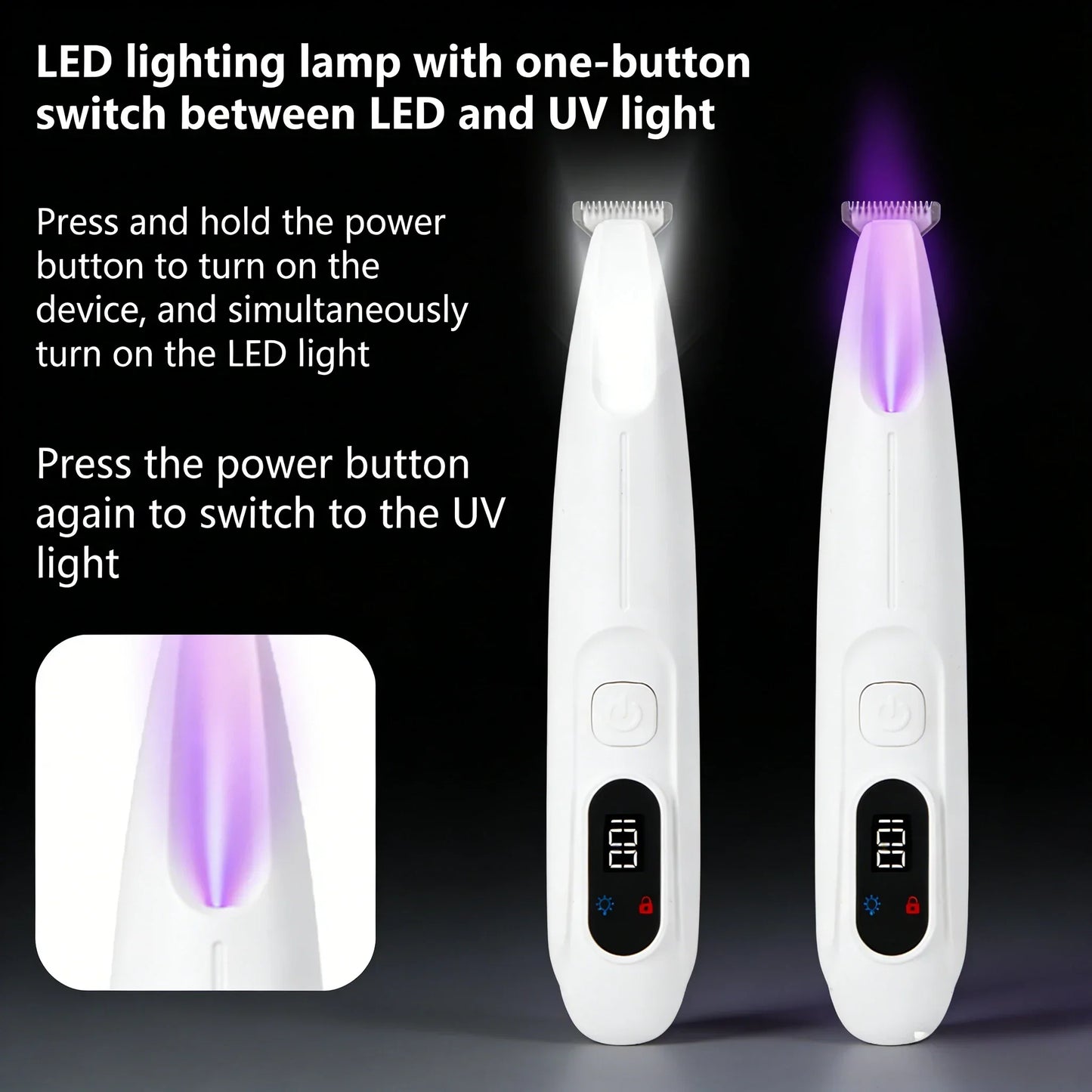 Nexora™ 2-in-1 Pet Grooming Kit – Waterproof Hair Trimmer with LED & UV Light for Dogs & Cats