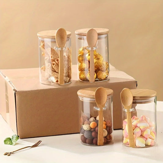 Nexora™ Minimalist Glass Storage Jar with Bamboo Lid & Spoon