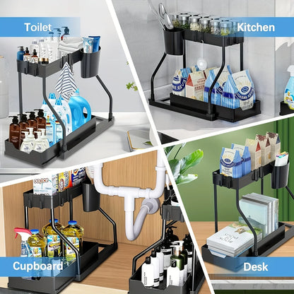 Nexora™ Under Sink Organizer – 2-Tier Space-Saving Storage Rack