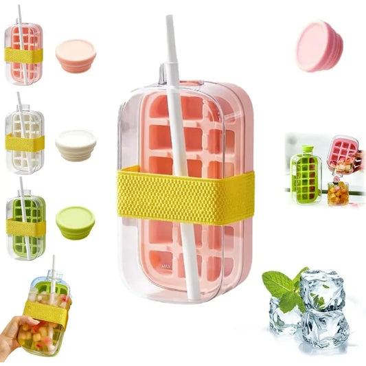 Nexora 2-in-1 Ice Bottle with Straw – Reusable Ice Cube Maker & Water Bottle