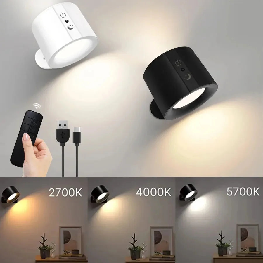 Nexora Led Double Head Wall Lamp USB Recharge Wireless Portable Night Light Touch Control Remote 360 Rotatable For Bedroom Reading Lamp